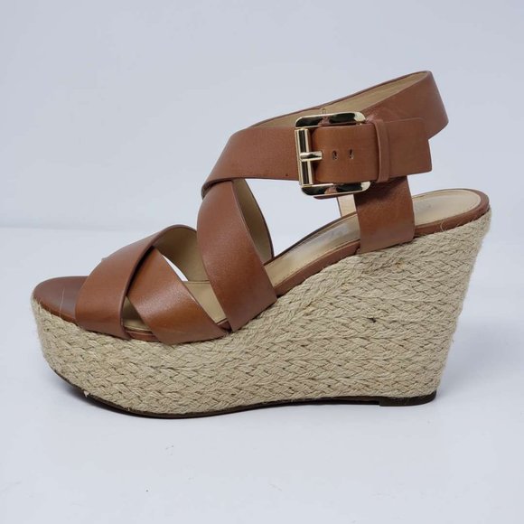 Authentic Michael Kors Wedge Leather Brown Sandal - Picture 2 of 8